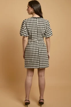 Oasis Robe Mini À Manches Bouffantes Pied-de-poule Avec Nœuds<Femme Toutes Les Robes|Robes