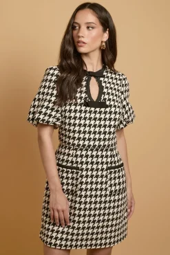 Oasis Robe Mini À Manches Bouffantes Pied-de-poule Avec Nœuds<Femme Toutes Les Robes|Robes