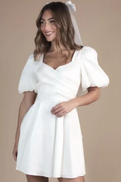 Robe Mini à Manches Bouffantes Robe de Mariée Avec Dos Noué