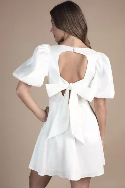 Robe Mini à Manches Bouffantes Robe de Mariée Avec Dos Noué