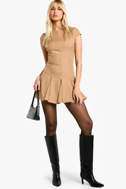 boohoo Robe Mini à Manches Cap et Plis en Boîte<Femme Tailleurs|Robes Patineuses