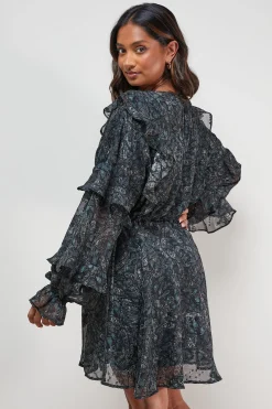 Robe Mini à Manches Chauve-Souris Volantées et Imprimé