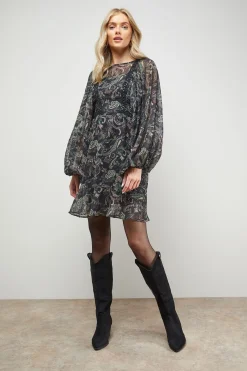 Oasis Robe Mini à Manches Chauve-Souris avec Détails de Finition Imprimée<Femme Robes Bohème|Robes À Manches Longues