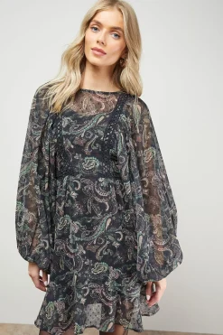 Oasis Robe Mini à Manches Chauve-Souris avec Détails de Finition Imprimée<Femme Robes Bohème|Robes À Manches Longues