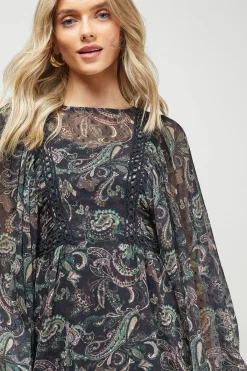 Oasis Robe Mini à Manches Chauve-Souris avec Détails de Finition Imprimée<Femme Robes Bohème|Robes À Manches Longues