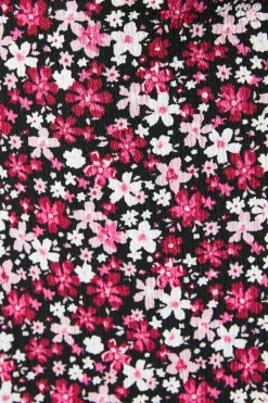 Robe Mini Manches Courtes en Jersey à Imprimé Fleuri Rose Petite Taille