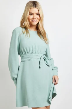 Robe Mini À Manches Longues Avec Nœud À La Taille