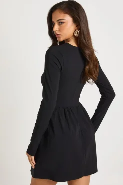 Robe Mini à Manches Longues avec Taille Basse Froncée