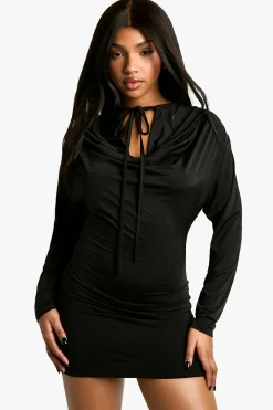 Robe mini à manches longues avec détail de bandeau drapé