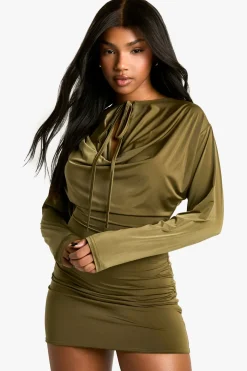 Robe Mini à Manches Longues avec Détail de Bretelles Drapées