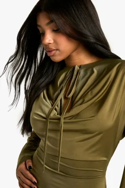 Robe Mini à Manches Longues avec Détail de Bretelles Drapées