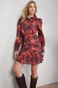 Robe Mini à Manches Longues avec Boutonnage et Détail Col