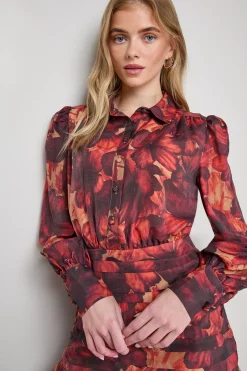 Robe Mini à Manches Longues avec Boutonnage et Détail Col