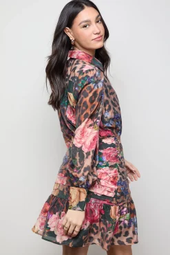 Robe Mini à Manches Longues avec Détail Col Boutonné