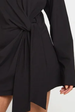 boohoo Robe mini à manches longues avec taille nouée<Femme Robes À Manches Longues|Robes