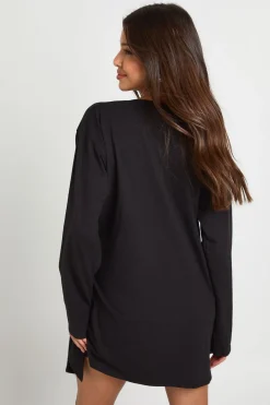 boohoo Robe mini à manches longues avec taille nouée<Femme Robes À Manches Longues|Robes