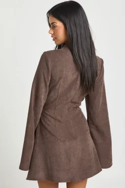Robe Mini à Manches Longues avec Épaules Drapées