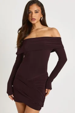 Robe mini à manches longues avec détail drapé Bardot