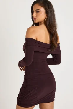 Robe mini à manches longues avec détail drapé Bardot