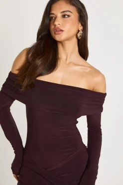 Robe mini à manches longues avec détail drapé Bardot