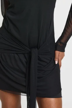 boohoo Robe Mini à Manches Longues avec Détail Nœud<Femme Robes Moulantes|Robes À Manches Longues