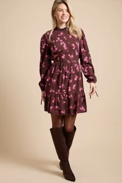 Robe Mini À Manches Longues Avec Col À Volants Roses