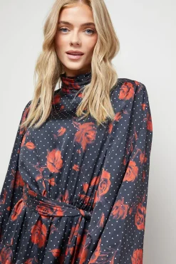 Oasis Robe Mini à Manches Longues Col Montant Imprimée Avec Ceinture<Femme Toutes Les Robes|Robes À Manches Longues