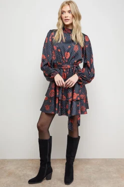 Oasis Robe Mini à Manches Longues Col Montant Imprimée Avec Ceinture<Femme Toutes Les Robes|Robes À Manches Longues