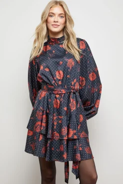 Oasis Robe Mini à Manches Longues Col Montant Imprimée Avec Ceinture<Femme Toutes Les Robes|Robes À Manches Longues