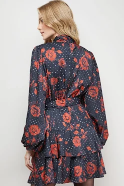 Oasis Robe Mini à Manches Longues Col Montant Imprimée Avec Ceinture<Femme Toutes Les Robes|Robes À Manches Longues