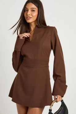 Robe Mini à Manches Longues Coupée Sur Mesure