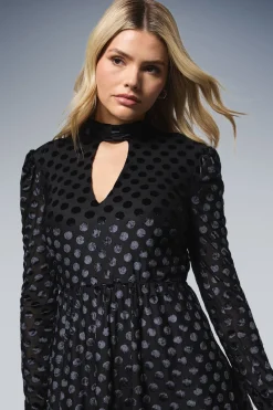 Dorothy Perkins Robe Mini à Manches Longues Dévorée à Pois Noirs<Femme Robes À Manches Longues|Robes