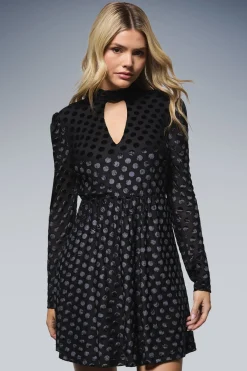Dorothy Perkins Robe Mini à Manches Longues Dévorée à Pois Noirs<Femme Robes À Manches Longues|Robes