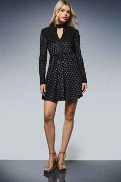 Dorothy Perkins Robe Mini à Manches Longues Dévorée à Pois Noirs<Femme Robes À Manches Longues|Robes