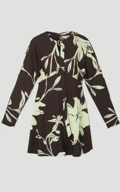 KarenMillen Robe Mini à Manches Longues en Crêpe à Imprimé Floral avec Détail Nœud et Découpe<Femme Toutes Les Robes|Robes À Manches Longues