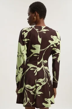 KarenMillen Robe Mini à Manches Longues en Crêpe à Imprimé Floral avec Détail Nœud et Découpe<Femme Toutes Les Robes|Robes À Manches Longues