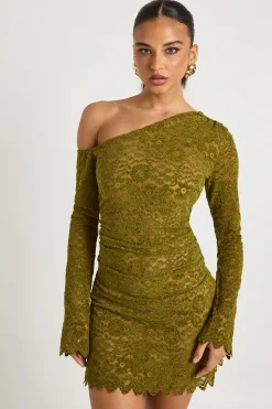 Robe mini à manches longues en dentelle velours
