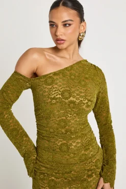 Robe mini à manches longues en dentelle velours
