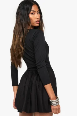 Robe Mini À Manches Longues En Jersey Côtelé Mélange Coton