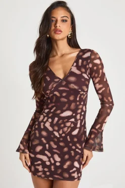Robe mini à manches longues en maille imprimée