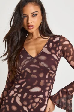 Robe mini à manches longues en maille imprimée