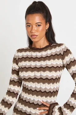Robe Mini À Manches Longues En Maille À Rayures