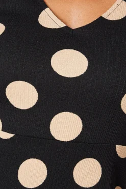 Robe Mini à Manches Longues et Col en V à Pois
