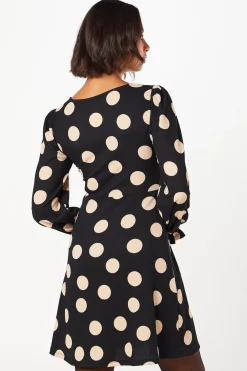 Robe Mini à Manches Longues et Col en V à Pois