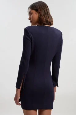 KarenMillen Robe Mini à Manches Longues et Encolure Dégagée en Scuba<Femme Toutes Les Robes|Robes À Manches Longues