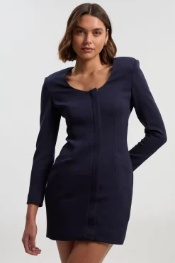 KarenMillen Robe Mini à Manches Longues et Encolure Dégagée en Scuba<Femme Toutes Les Robes|Robes À Manches Longues