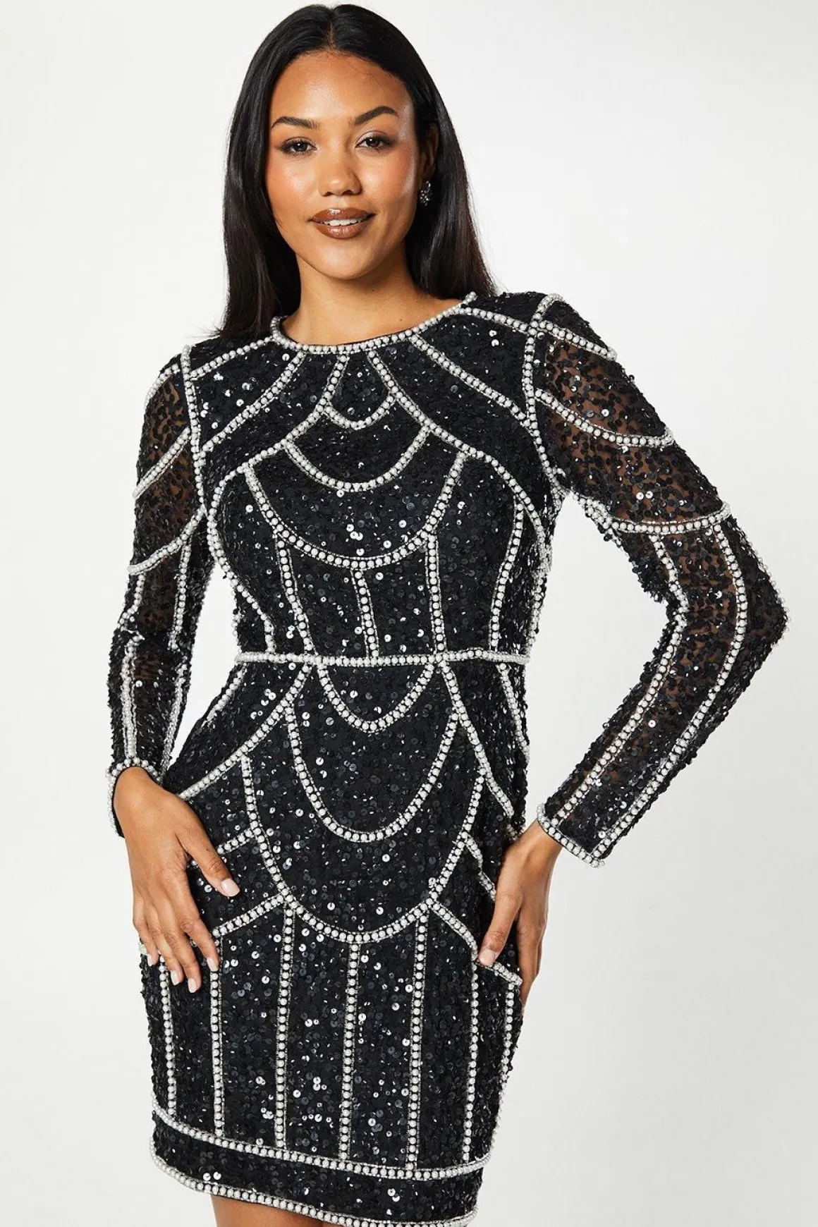 Robe Mini à Manches Longues et Sequins
