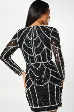 Robe Mini à Manches Longues et Sequins