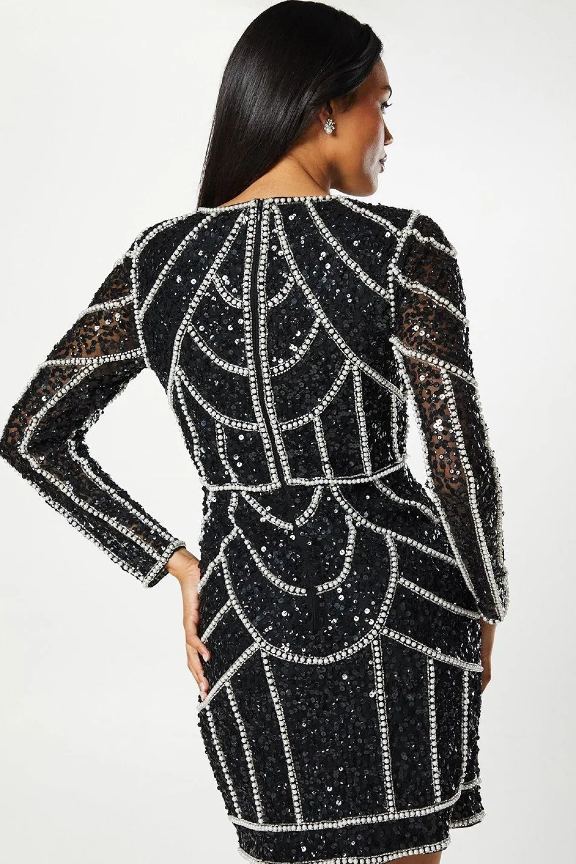 Robe Mini à Manches Longues et Sequins