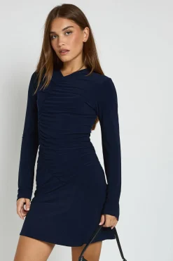 Robe mini à manches longues froncée